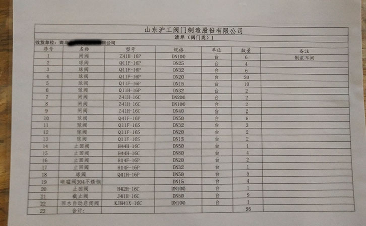閘閥、球閥、截止閥發貨清單